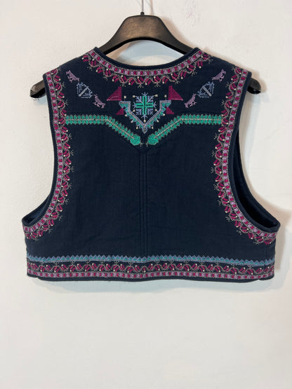 ISABEL MARANT. Chaleco azul bordado algodón T.34