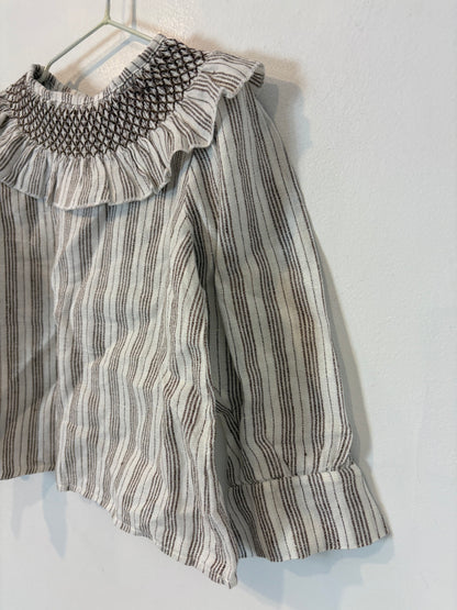 MALUDI KIDS. blusa beige rayas cuello  T.3 años