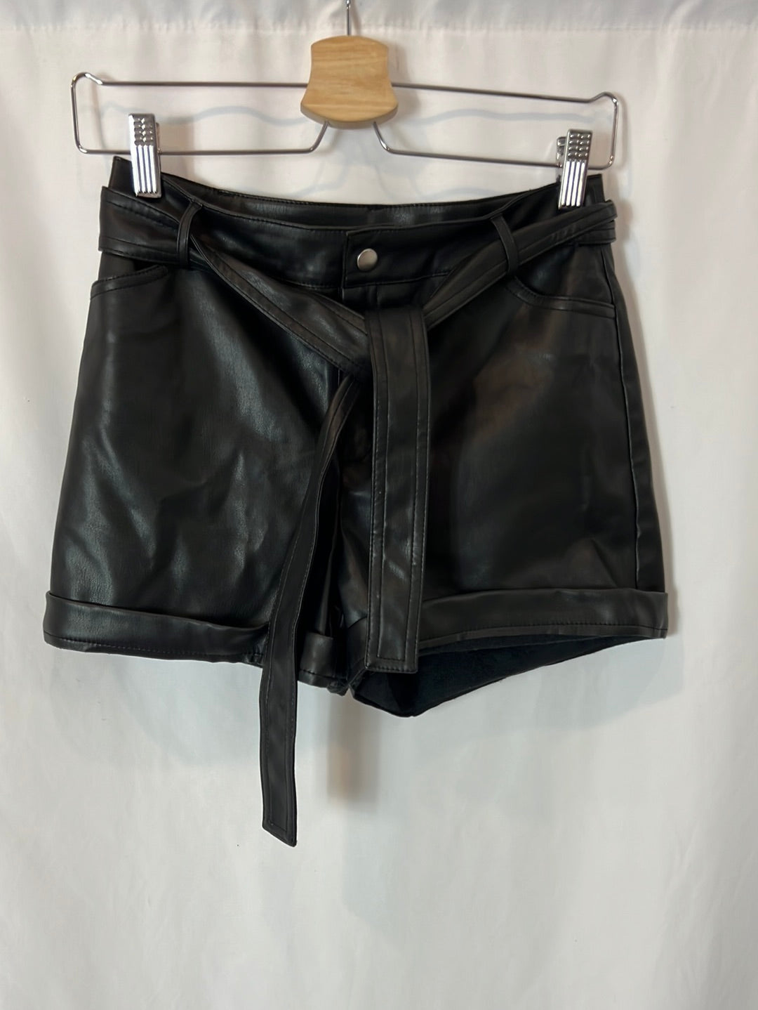 VILA. Black faux leather trousers, size 34