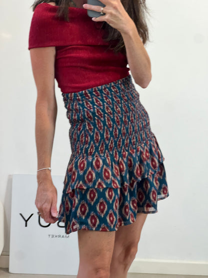 MANGO. Falda corta estamapdia nido de abjeja