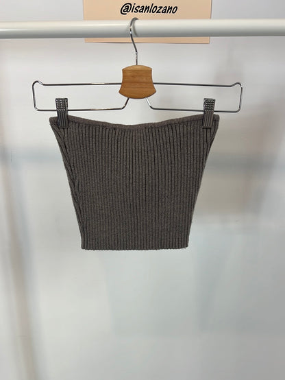 ZARA. Gray ribbed strapless top. TS