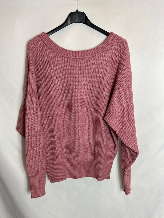 PULL&BEAR. Jersey rosa escote espalda T.s