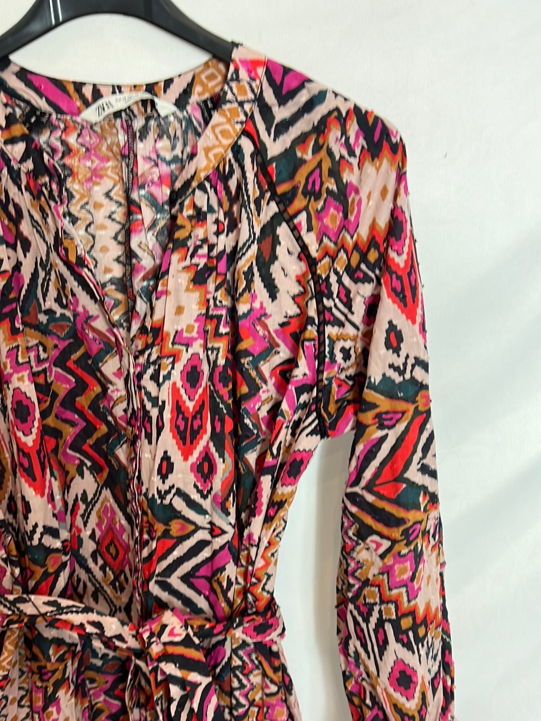 ZARA. Vestido corto cruzado estampado. T XS