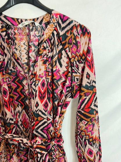 ZARA. Vestido corto cruzado estampado. T XS