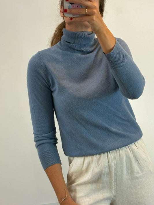 UNIQLO. Jersey cashmere azul cuello alto