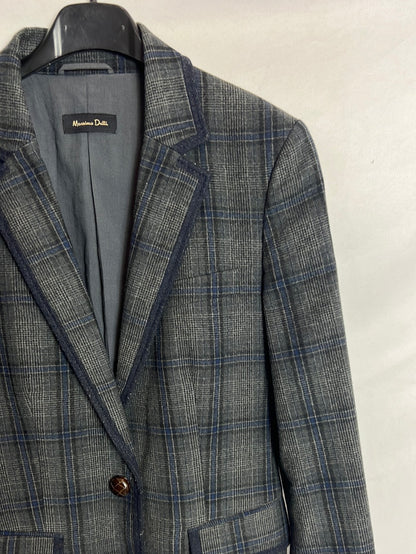 MASSIMO DUTTI. Blazer lana azul y gris. T 38