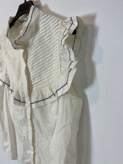 SEZANE. White sleeveless blouse with details, size 42