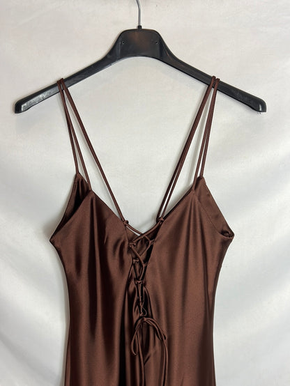 ZARA. Vestido lencero marrón T.s