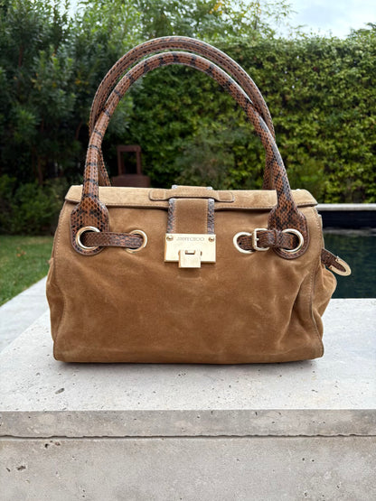 JIMMY CHOO. Bolso de mano en ante y pitón