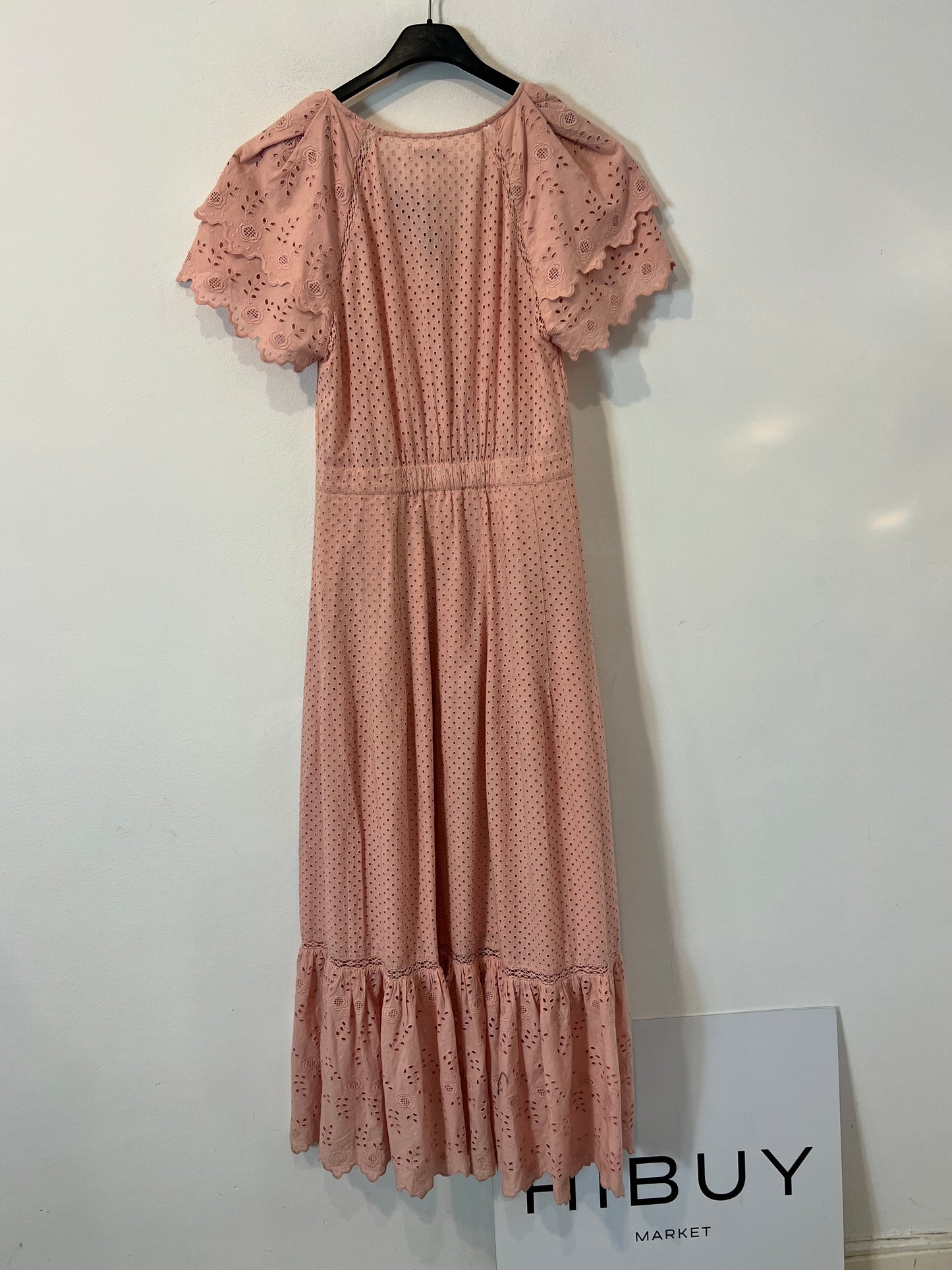 LOVE SHACK FANCY. Vestido largo troquelado rosa palo