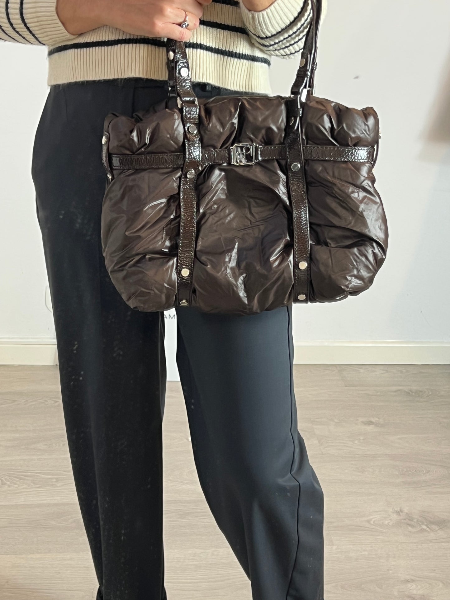 PURIFICACIÓN GARCIA. Medium brown quilted handbag