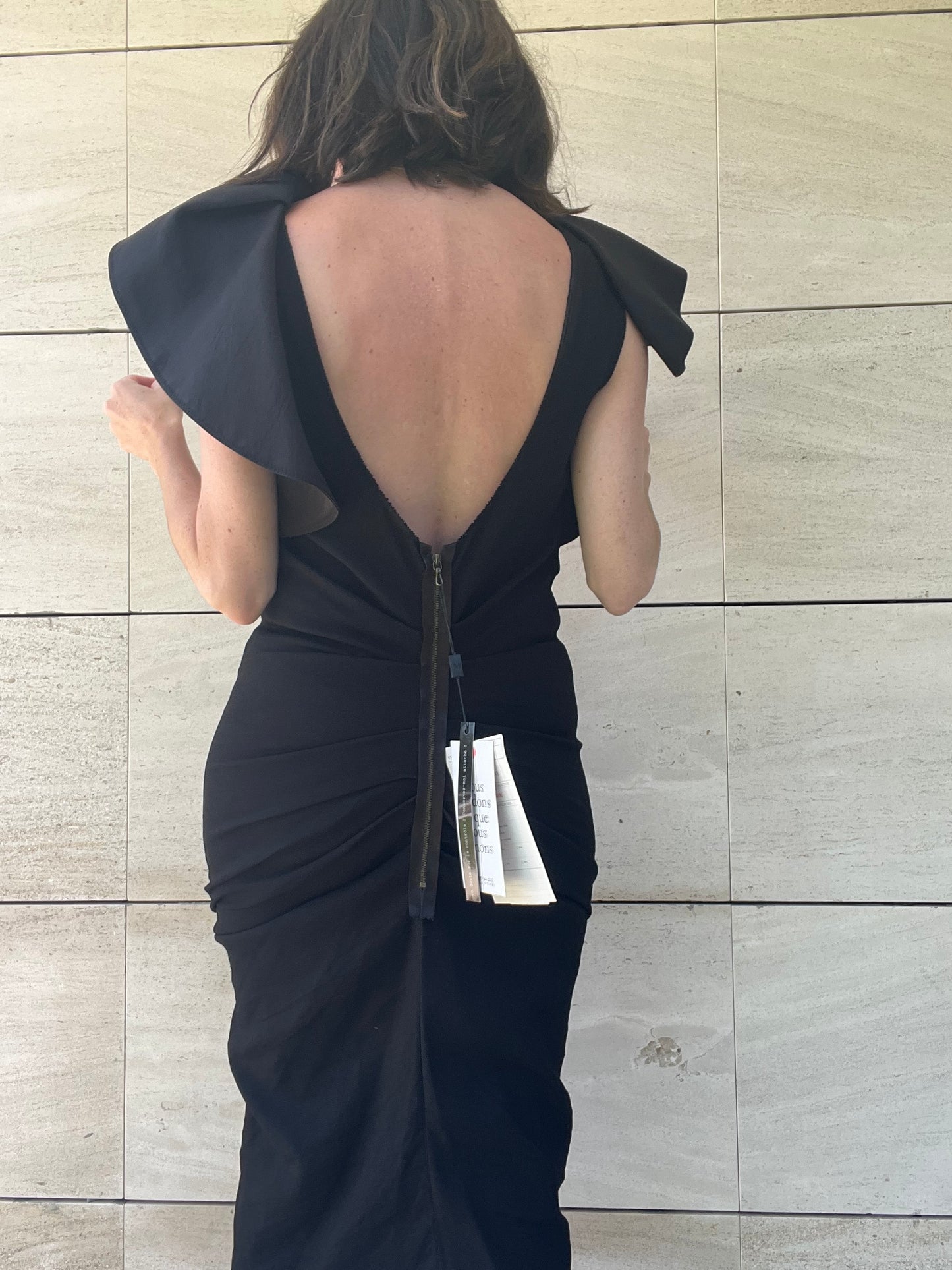 LANVIN. Vestido negro fruncido T.38