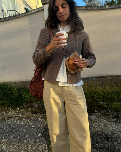 Pantalón pinzas beige algodón T.s