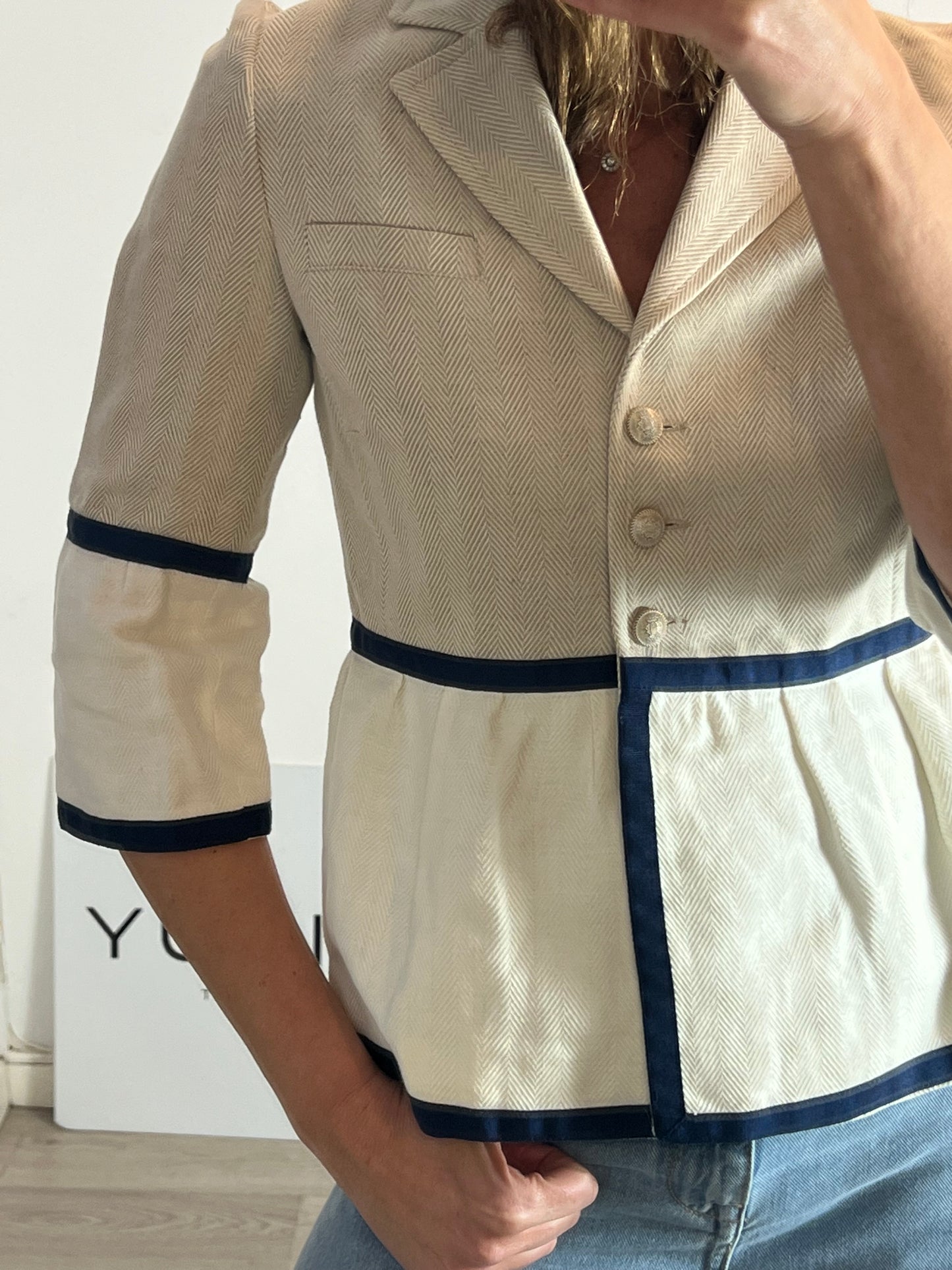 VILAGALLO. Chaqueta beige lino y algodón jaspeada. T 40