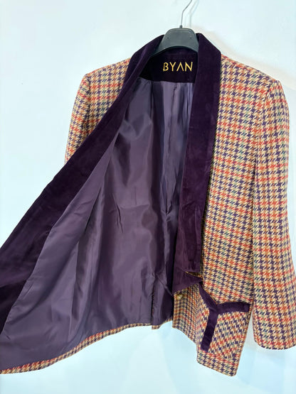 BYAN. Blazer lana cuadros solapa terciopelo