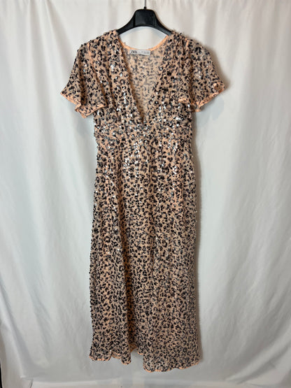 ZARA. Vestido rosa lentejuelas T.s