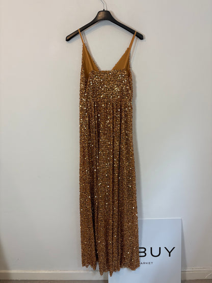 ZARA. Long gold sequin dress. TS