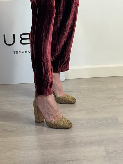 J. CREW. Tacones dorados purpurina. T 37,5