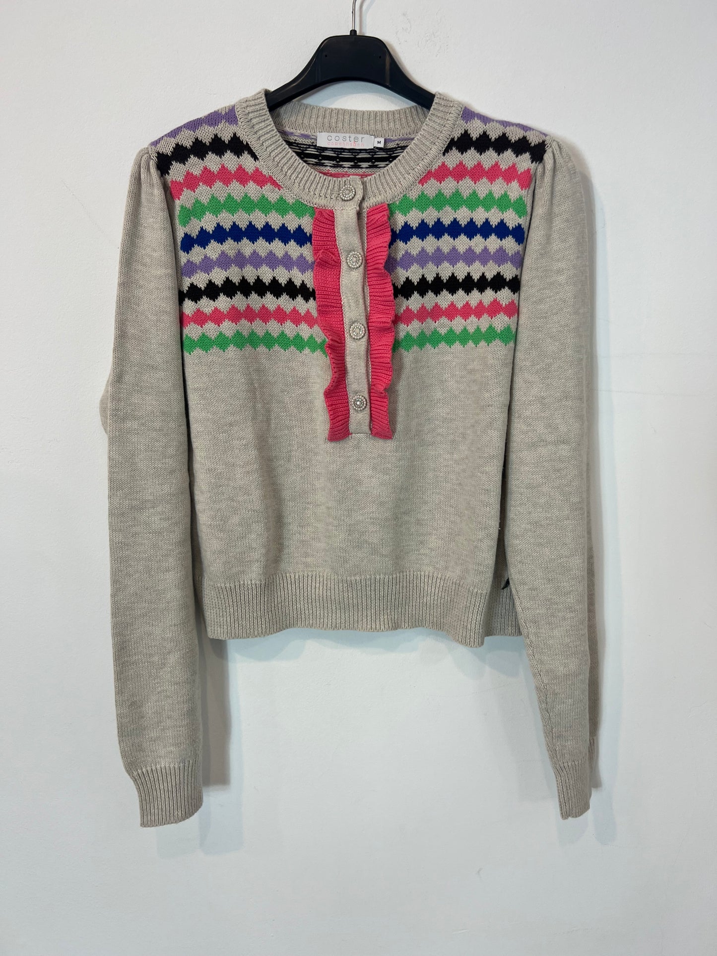 COSTER COPENHAGEN. Jersey gris detalles escote. T M