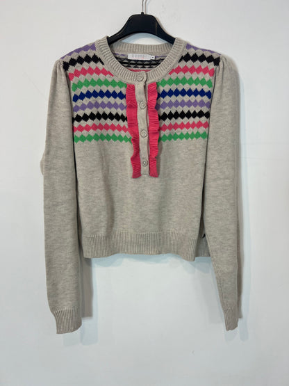 COSTER COPENHAGEN. Jersey gris detalles escote. T M