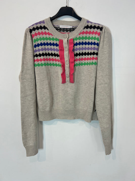 COSTER COPENHAGEN. Jersey gris detalles escote. T M