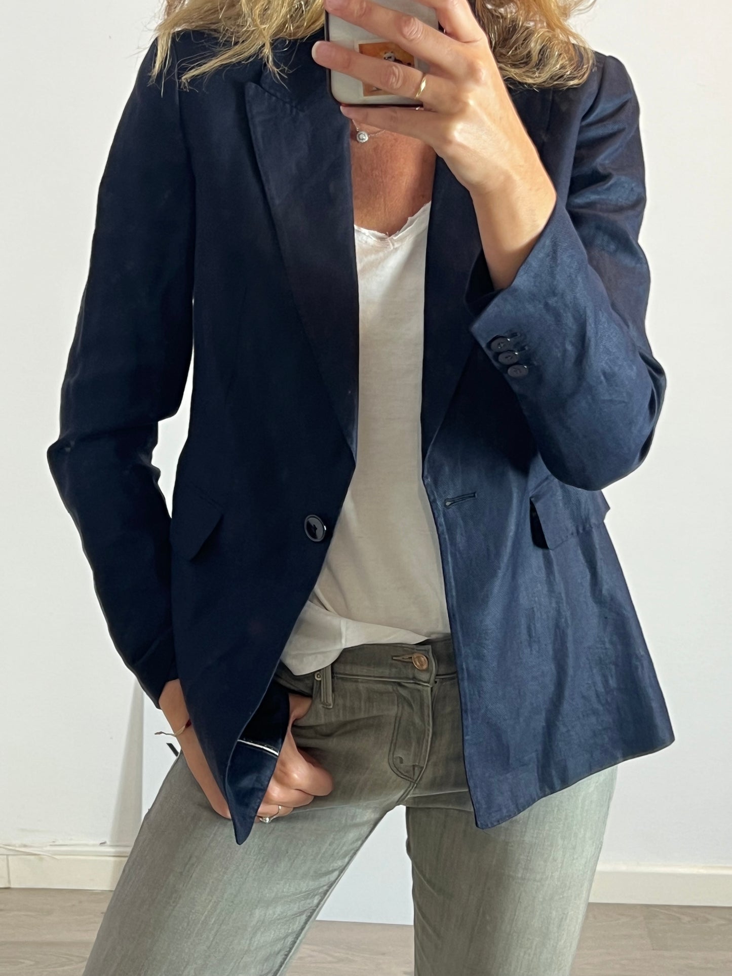 MASSIMO DUTTI. blue linen blazer T.40