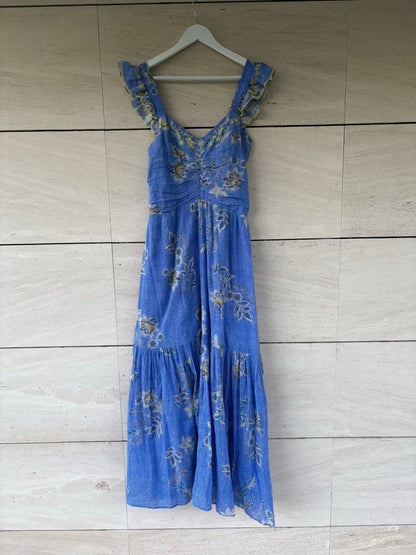 SOPHIE+LUCIE. Vestido largo azul estampado