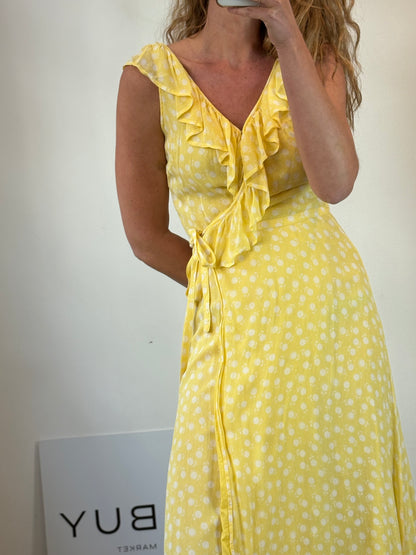 PETITE MENDIGOTE. Vestido midi lunares cruzado