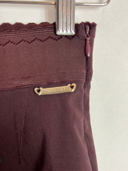 TWIN-SET. Maroon elastic midi skirt. T.S.
