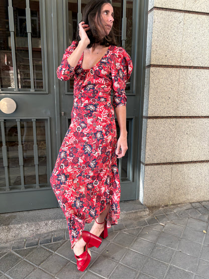 SOPHIE&LUCIE. Sandalia piel roja plataforma. T 38