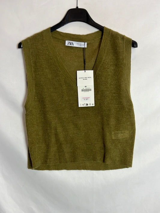 ZARA. Jersey sin mangas lana verde. T M