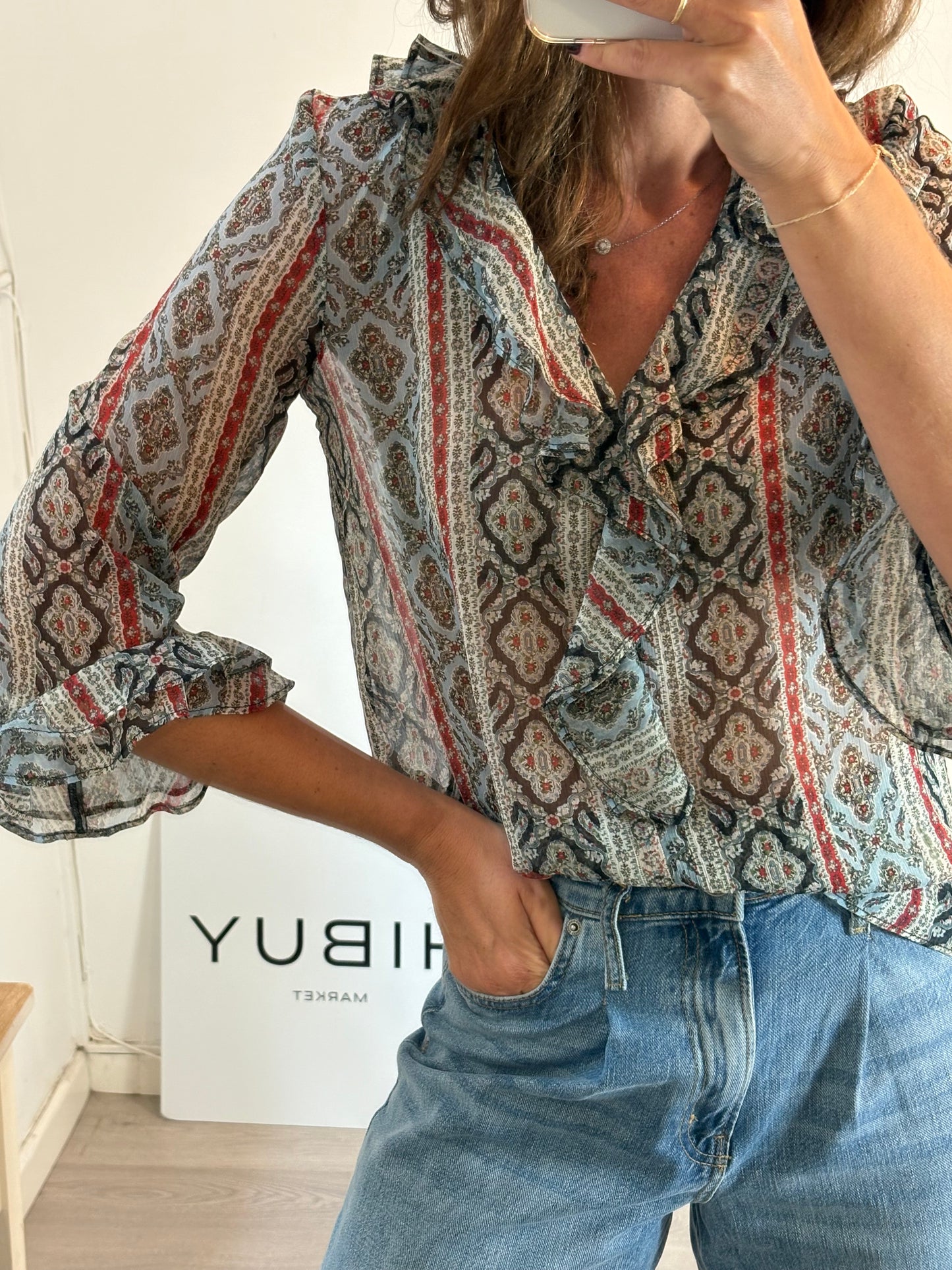 ZARA. Flowy blue printed blouse. TS