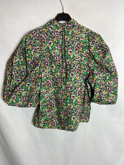 H&M. Blusa flores mangas abullonadas T.s