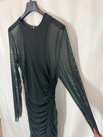 ZARA. Vestido midi tul elástico verde. T S