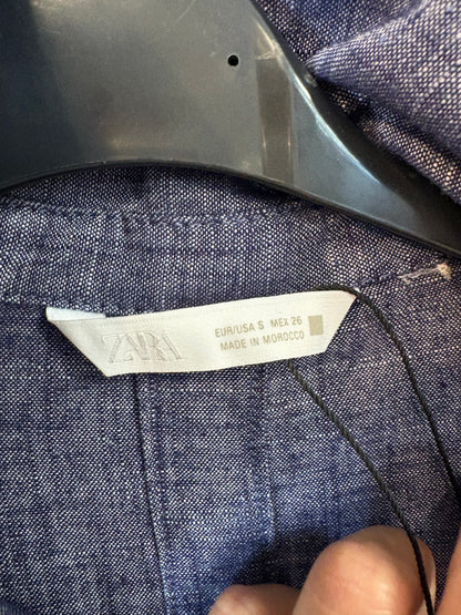 ZARA. Vestido largo denim ligero con lino. T S