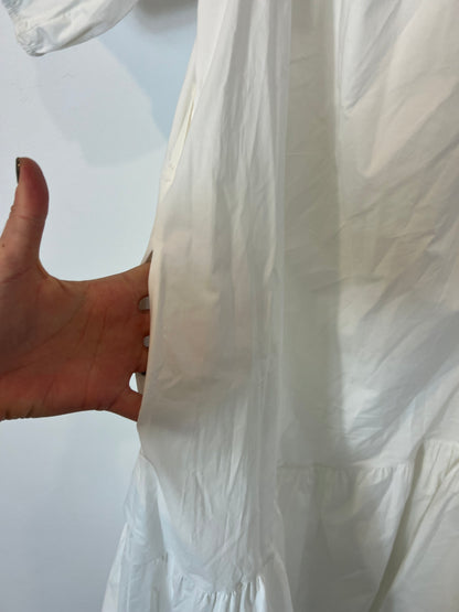 IRIS. Vestido largo blanco detalle nido de abeja. T M