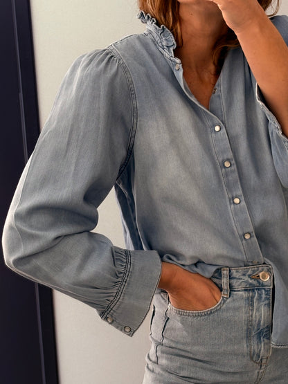 BA&SH. Camisa denim cuello volante