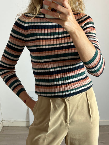 EMES. Green striped ribbed top, size 3 (m/l)