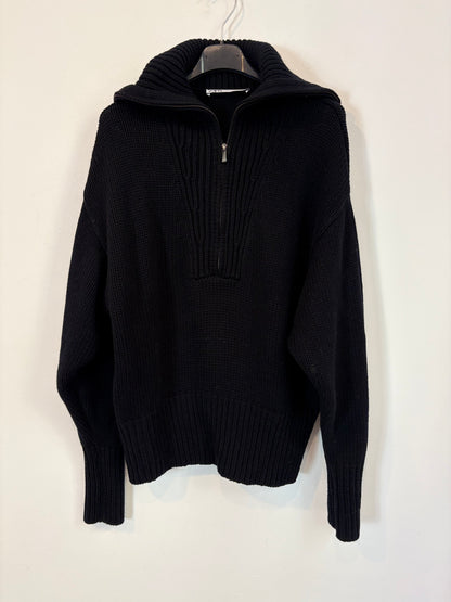 ZARA. Jersey negro cuello canalé con lana. T S