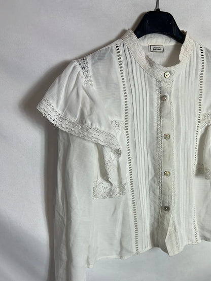 PIMKIE. Blusa blanca volante encaje. T S