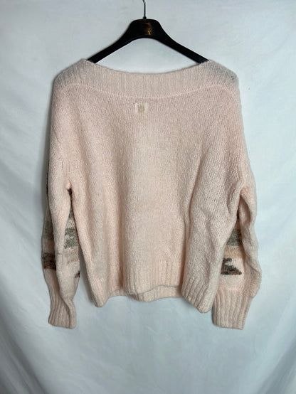 PETITS  HAUTS Jersey rosa claro cuello barco. T 0(S)