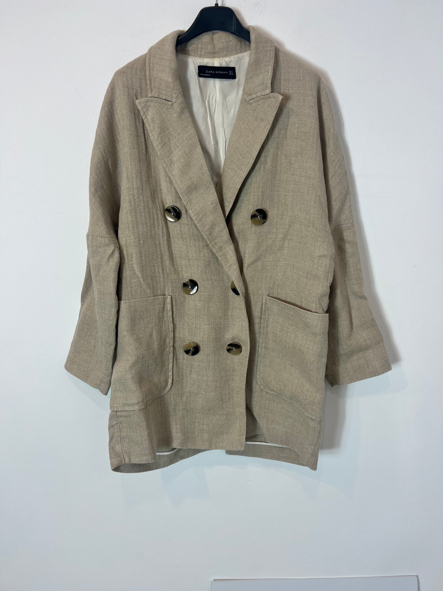 ZARA. Chaqueta larga lino beige. T S