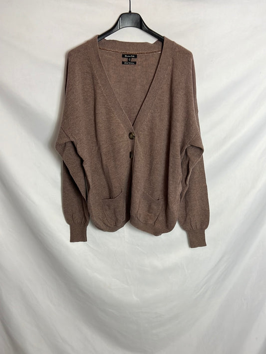 MASSIMO DUTTI. Cárdigan marrón lana y cashmere. T S