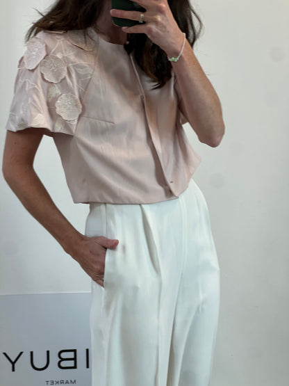 H&M. Blusa /torerita detalle manga color nude