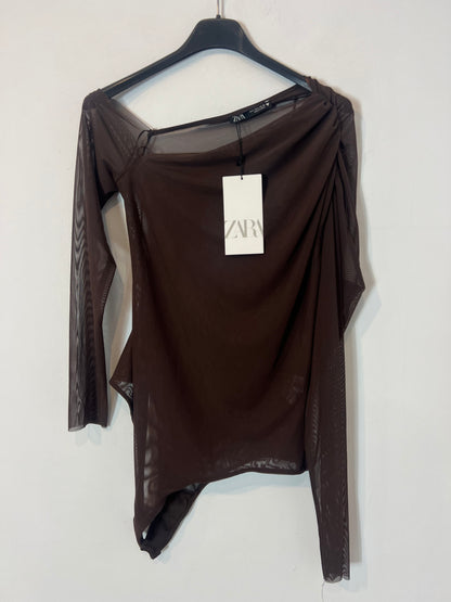 ZARA. Body marrón semitransparente. T L