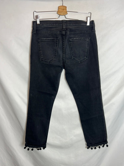 CURRENT ELLIOT. Denim crop negro detalle borlas. T 27(38)