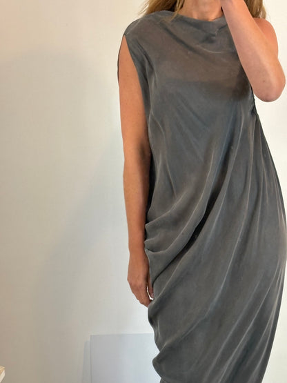 LANVIN. Vestido gris midi T.38