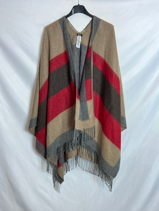 EL CORTE INGLÉS. Capa gris rayas flecos T.U