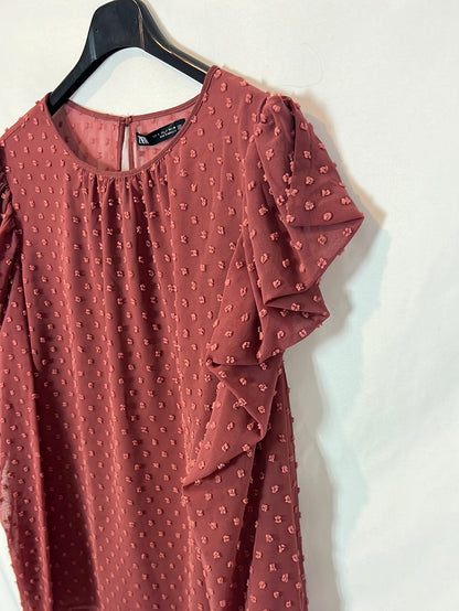 ZARA. Blusa rosa oscuro bodoques. T S