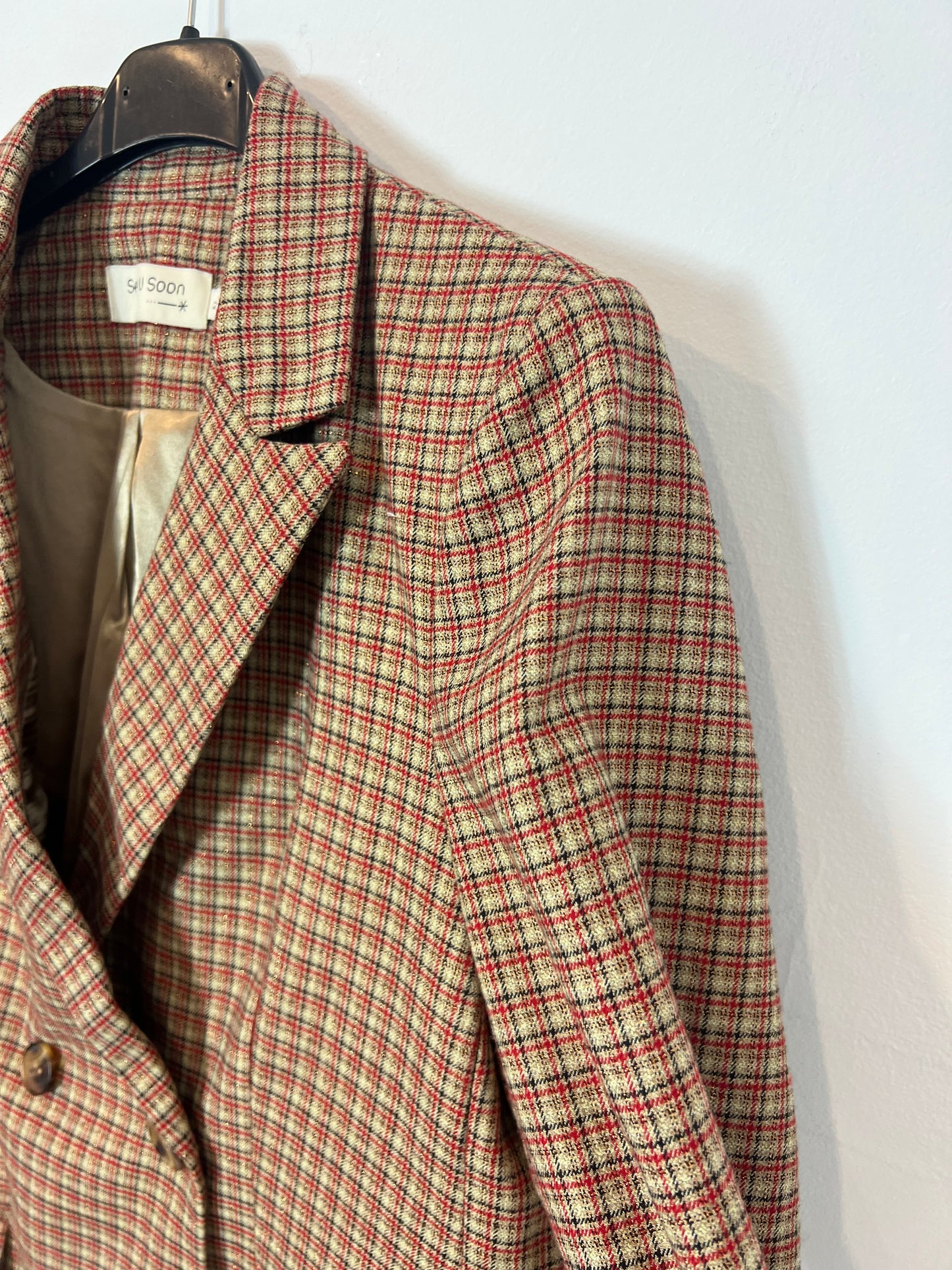 SEE U SOON. Checkered blazer with shiny threads. Size 2 (M)